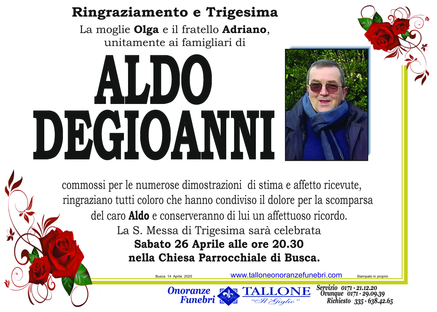 <br />
<b>Warning</b>:  Undefined variable $info in <b>/home/tallone/public_html/ringraziamenti.php</b> on line <b>68</b><br />
Aldo Degioanni
